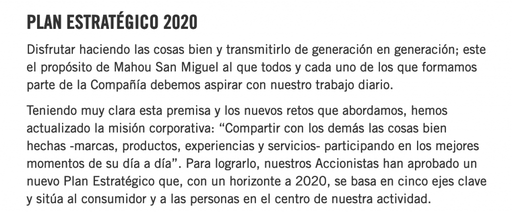 Mahou San Miguel plan estratégico 2020